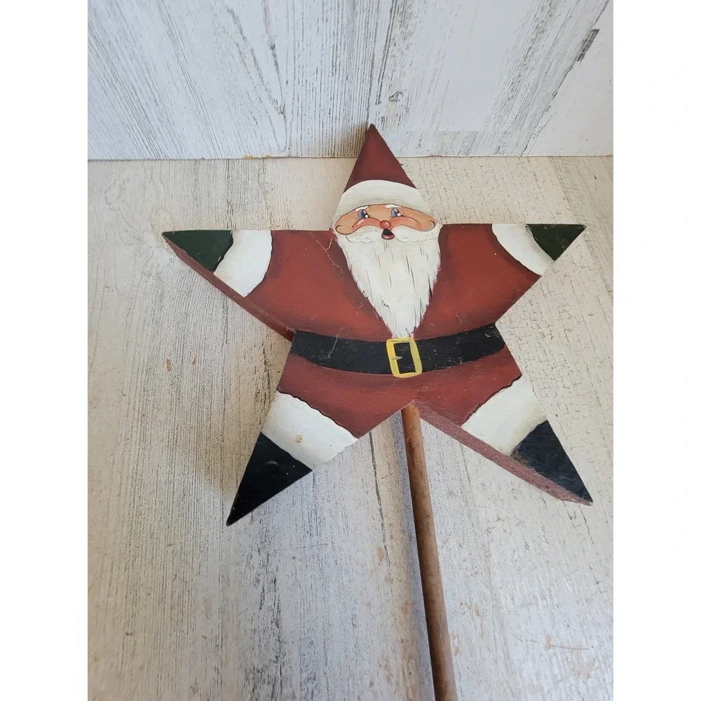 Vintage wooden star Santa Claus lawn decor Xmas unique Kris Kringle home